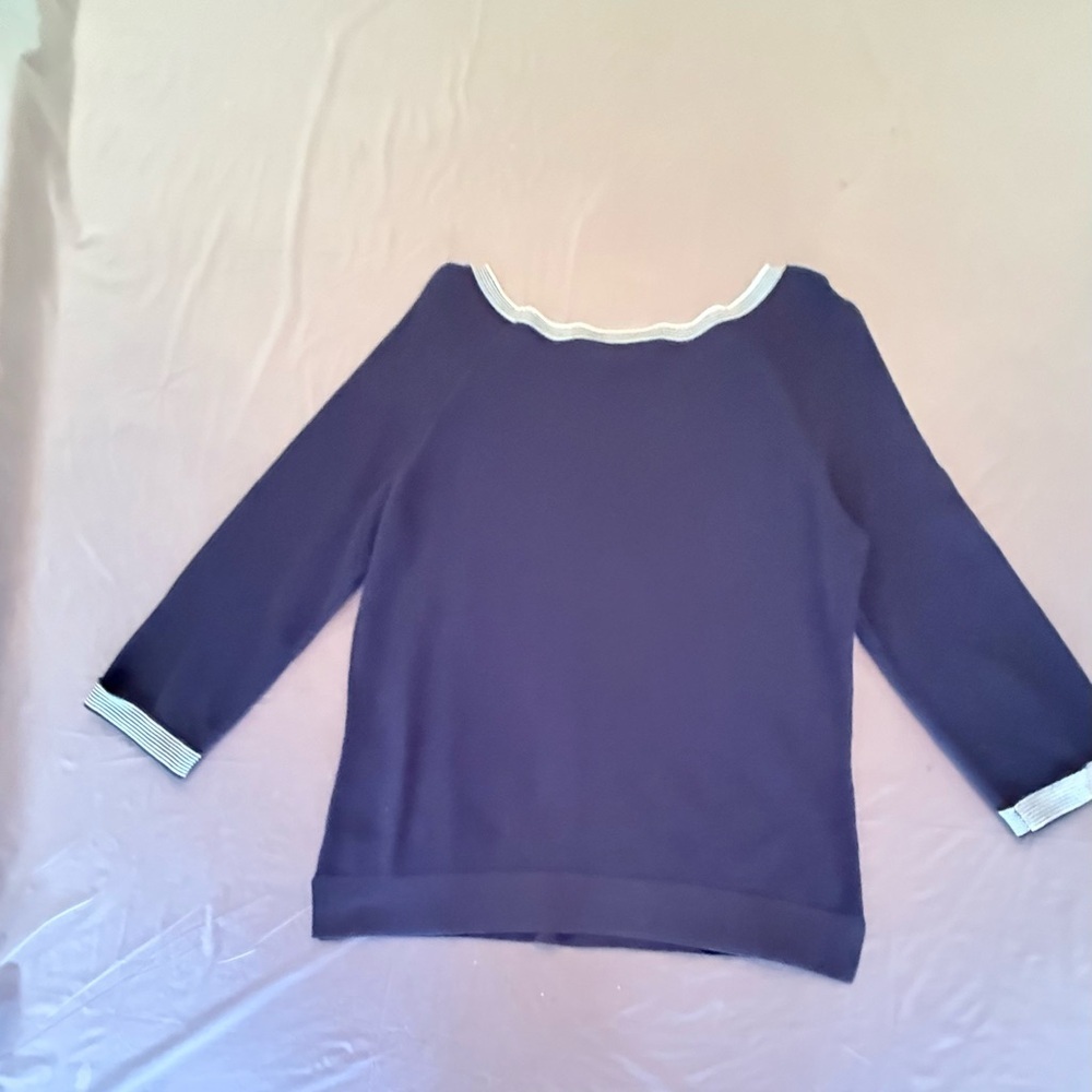 Les Copains 3/4 Sleeve Navy Boatneck Sweater Size 44/XL MSRP $550 from Saks - Picture 2 of 13